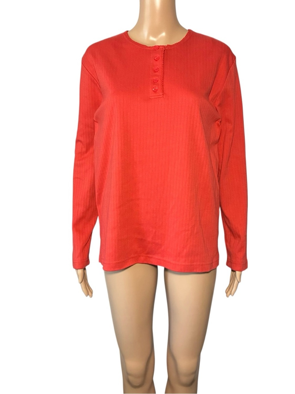 Vintage Sarah Bentley Women's Shirt SizeL Orange Cotton Blend 1/4 Button Closure